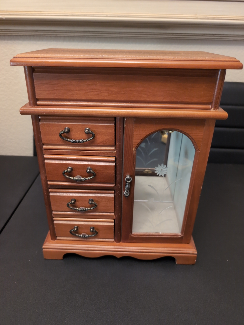 Wood Finish Jewelry Armoire with Glass Door - Brown